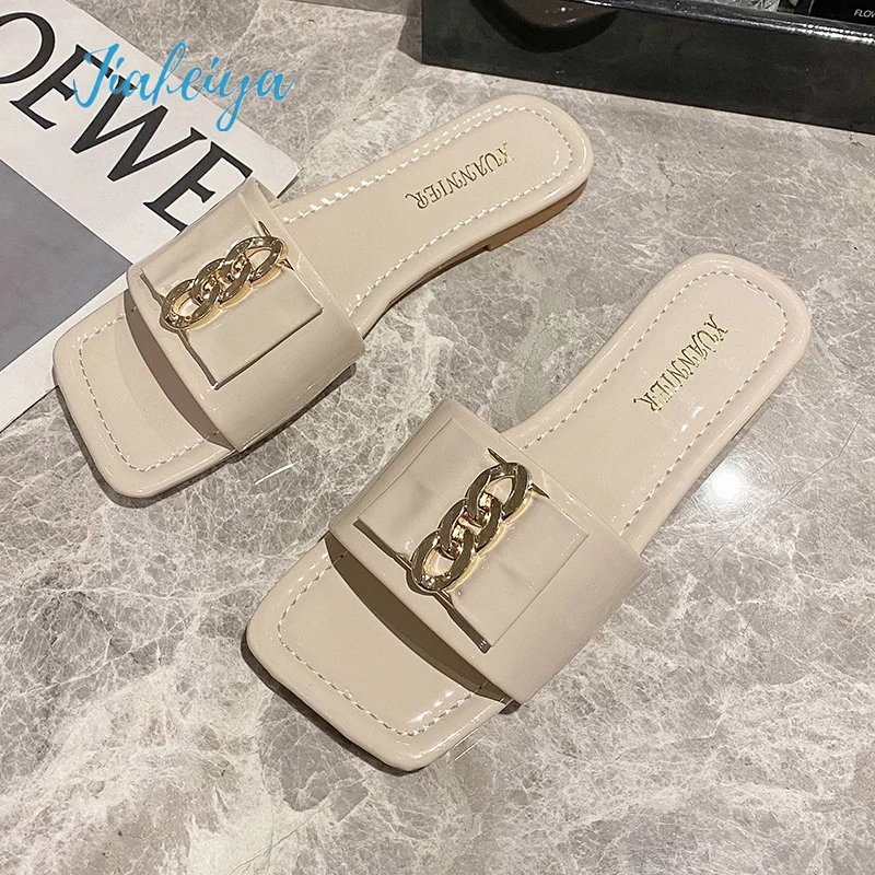 Simple Ladies Sandals Black Ladies Chain Slippers Square Sandals Ladies Slippers Casual Sandals Summer Flat Slippers for Women
Simple Ladies Sandals Black Ladies Chain Slippers Square Sandals Ladies Slippers Casual Sandals Summer Flat Slippers for Women