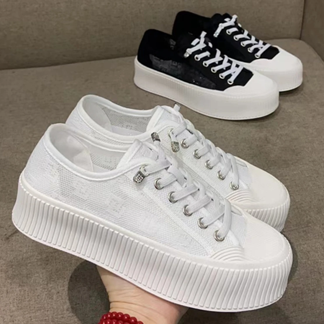 

Elmsk Ins Fashion Blogger Mesh Splicing Breathable And Comfortable Thick-soled Women Sneakers Heightened Vulcanized Shoes For
