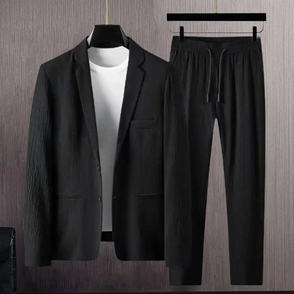 

Комплект мужской из мягкого пальто и брюк, стильный костюм в полоску, мягкие брюки с эластичным поясом, плиссированные дизайнерские с лацканами и карманами