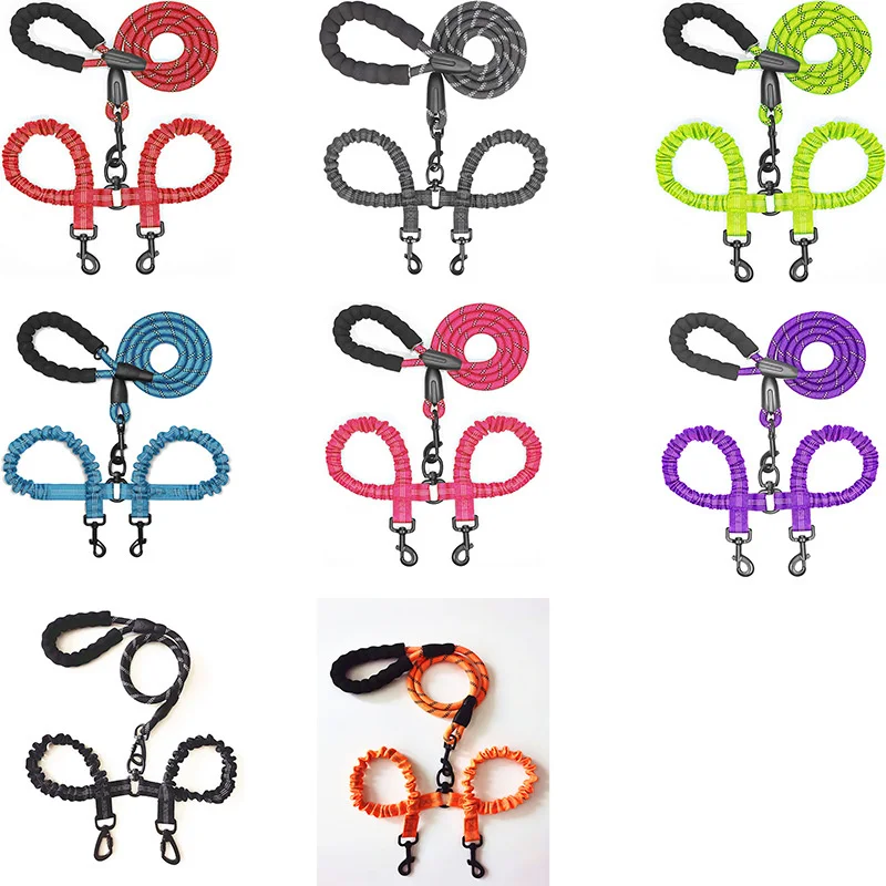 

Explosion-proof Punching Double-headed Pet Leash One Drag Two Dogs Leash Retractable High Elastic Luminous Anti-winding