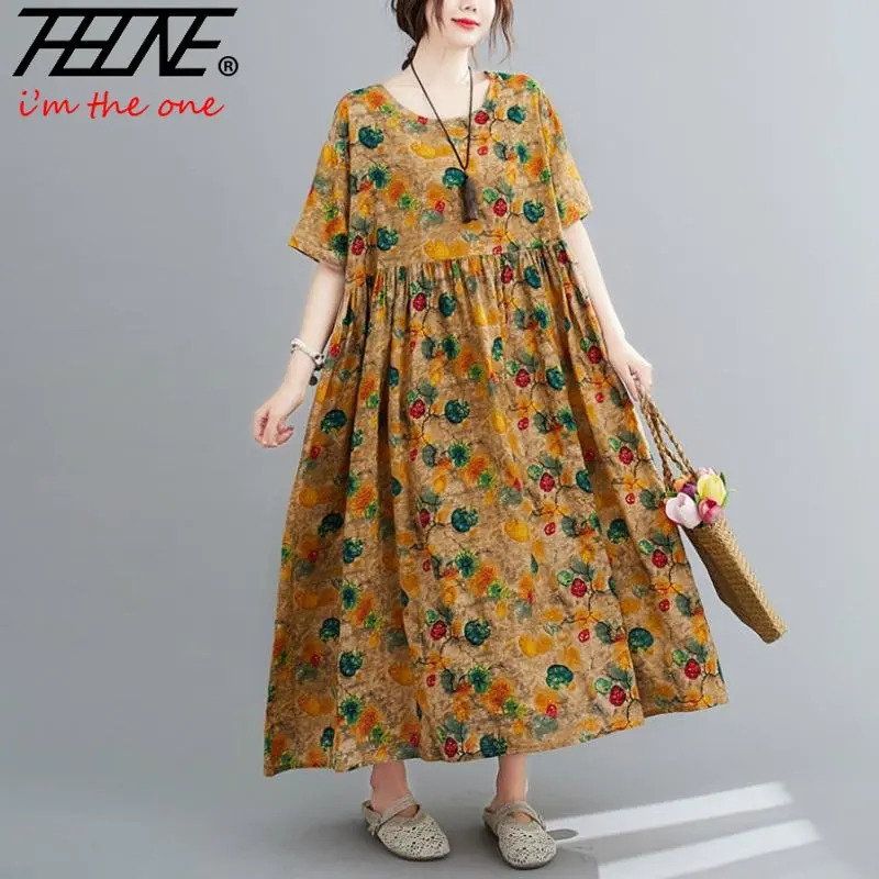 Женское Хлопковое платье с цветочным принтом, Длинное свободное повседневное пляжное платье большого размера в Корейском стиле, лето 
Женское Хлопковое платье с цветочным принтом, Длинное свободное повседневное пляжное платье большого размера в Корейском стиле, лето