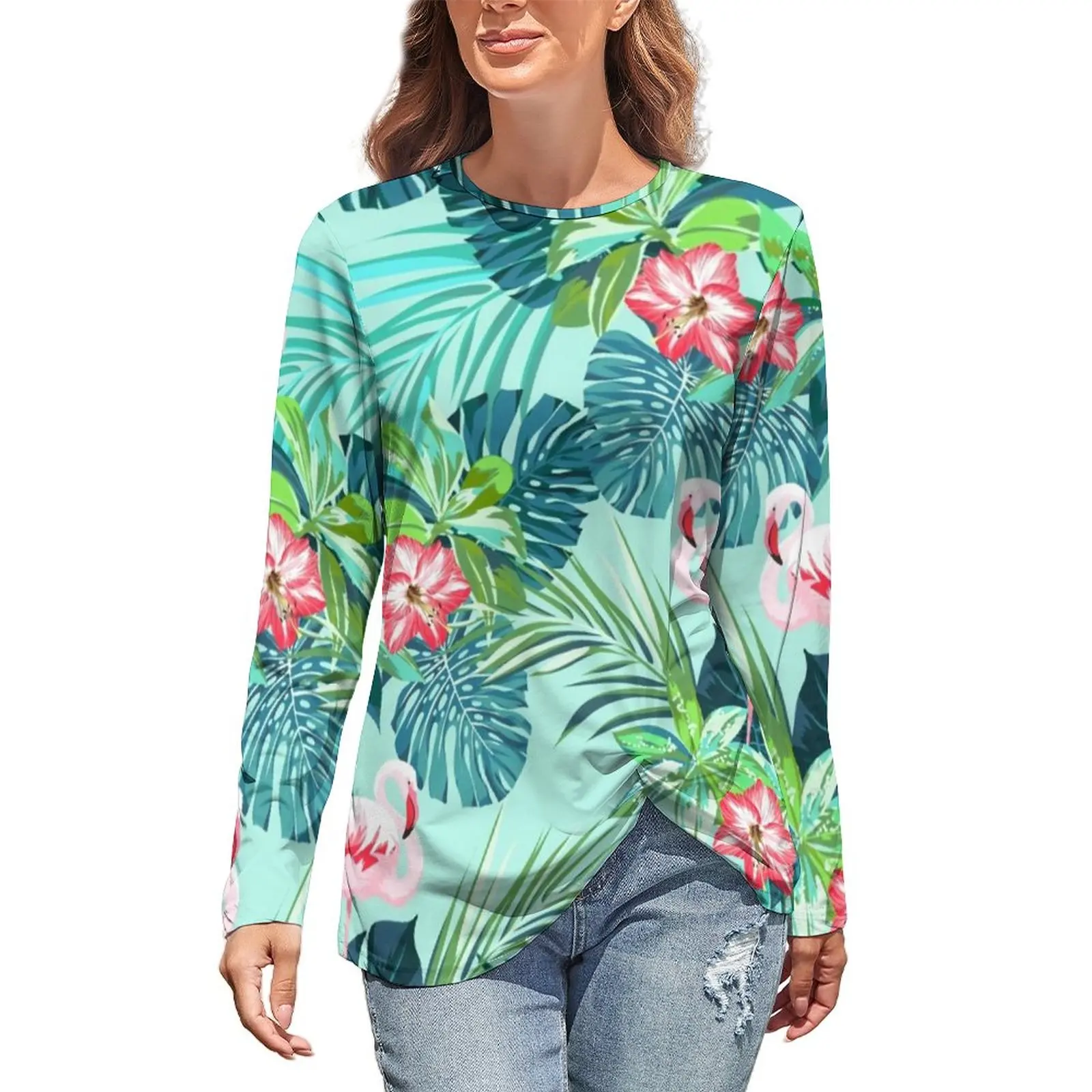 Flamingo Flower Print T Shirt Bright Green Leaf Street Wear Long-Sleeve T Shirts Casual Trendy Tee Shirt Woman Oversize Clothing
Flamingo Flower Print T Shirt Bright Green Leaf Street Wear Long-Sleeve T Shirts Casual Trendy Tee Shirt Woman Oversize Clothing