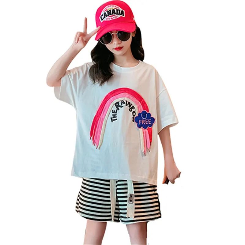 Summer Girls Cotton Suits Casual Kids Short Sleeve Rainbow Tshirt+Shorts 2Pcs Set Korean Style Children Sports Teenage Tracksuit
Summer Girls Cotton Suits Casual Kids Short Sleeve Rainbow Tshirt+Shorts 2Pcs Set Korean Style Children Sports Teenage Tracksuit