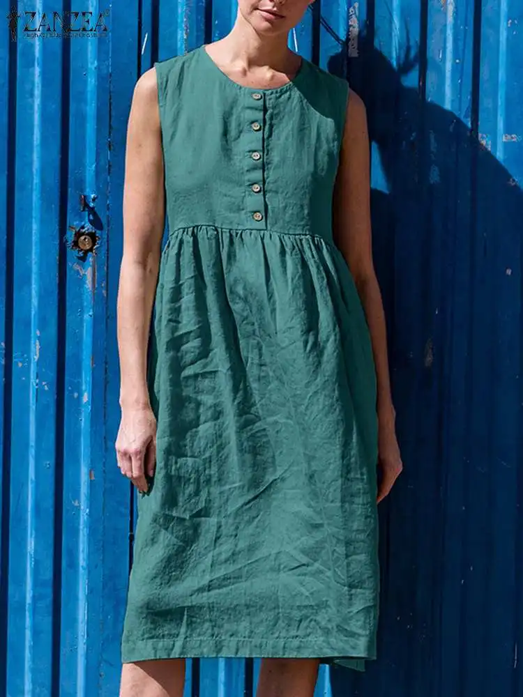 ZANZEA Fashion Casual Elegant Loose Sundress 2022 Summer Woman Dress O-Neck Sleeveless Button Side Pockets Sarafans Midi Vestido
ZANZEA Fashion Casual Elegant Loose Sundress 2022 Summer Woman Dress O-Neck Sleeveless Button Side Pockets Sarafans Midi Vestido