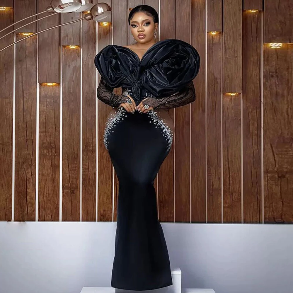 2022 Black Mermaid Prom Dresses Ruched Satin Sheer Long Sleeves Beaded See Through Evening Gowns African Party Dress
2022 Black Mermaid Prom Dresses Ruched Satin Sheer Long Sleeves Beaded See Through Evening Gowns African Party Dress