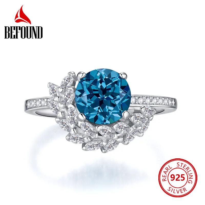 

элегантный лист 925 чистое серебряное кольцо леди морской синий круг высокоуглеродные бриллианты дамское кольцо роскошь драгоценности