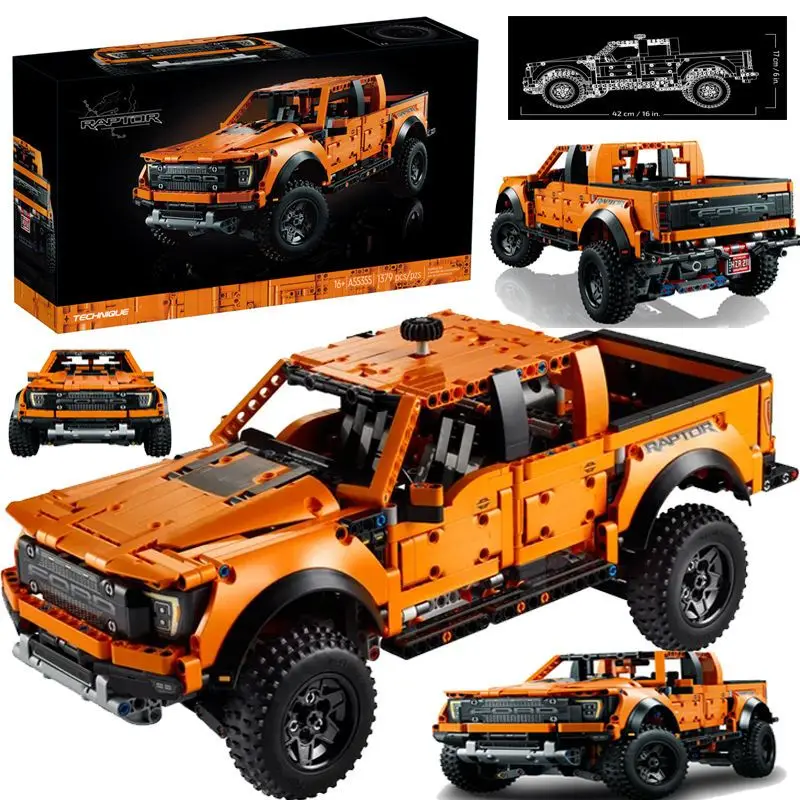 Technical Truck 1379pcs Ford Raptors F-150 Pickup Racing Car MOC 42126 Building Block Model Toys SUV Vehicl Bricks For Kid Gifts
Technical Truck 1379pcs Ford Raptors F-150 Pickup Racing Car MOC 42126 Building Block Model Toys SUV Vehicl Bricks For Kid Gifts