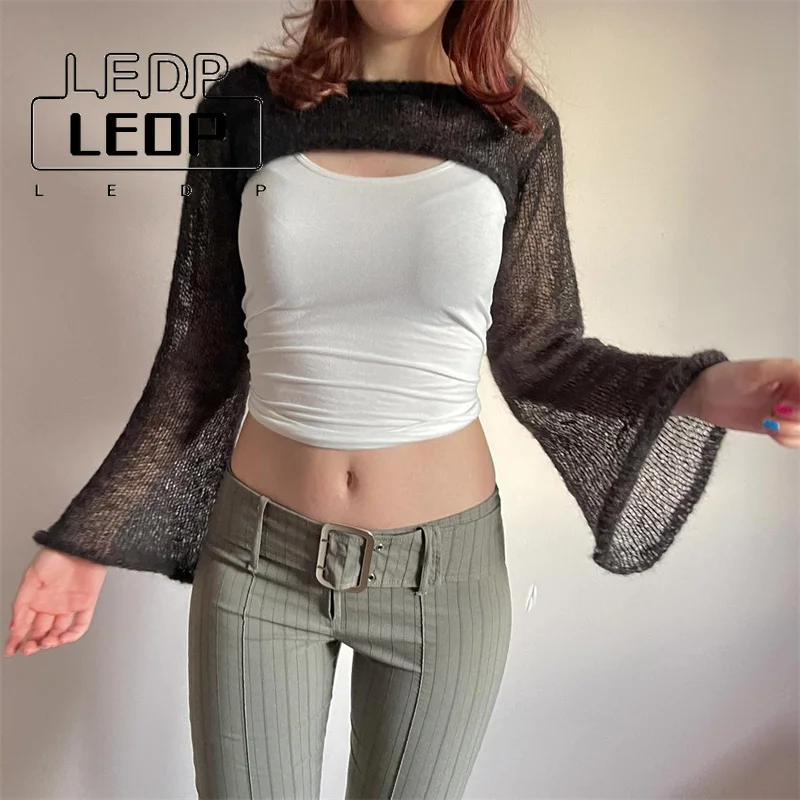LEDP Round Neck Cutout Sweater Women Knit Cropped Top Y2k Ladies Flared Sleeve T-Shirt Women's Pullover Summer Fashion Clothing
LEDP Round Neck Cutout Sweater Women Knit Cropped Top Y2k Ladies Flared Sleeve T-Shirt Women's Pullover Summer Fashion Clothing
