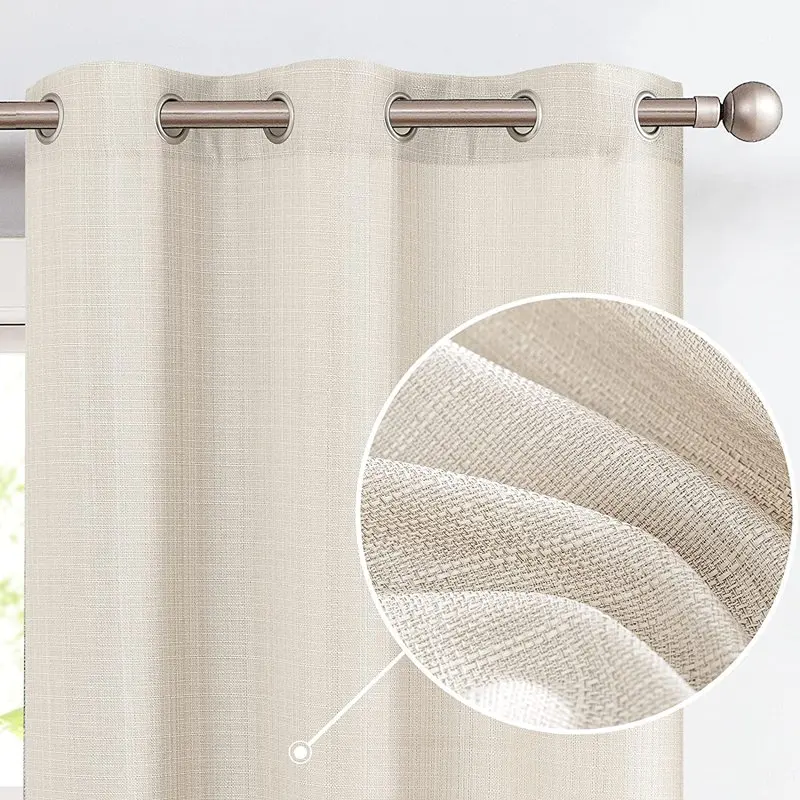 

Classy Beige 84 Inches Light Filtering Textured Grommet Top Window Curtain Set - 2 Panels for Bedroom & Living Room.