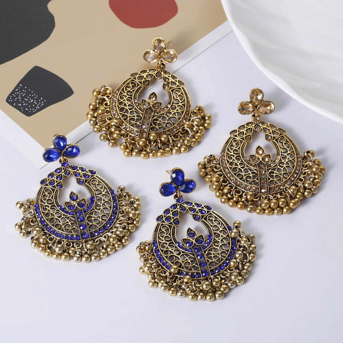 

Indian Earrings Jhumka For Women Antique Gold Color Plated Zircon Statement Vintage Ethnic Bead Tassel Earring 2023 New