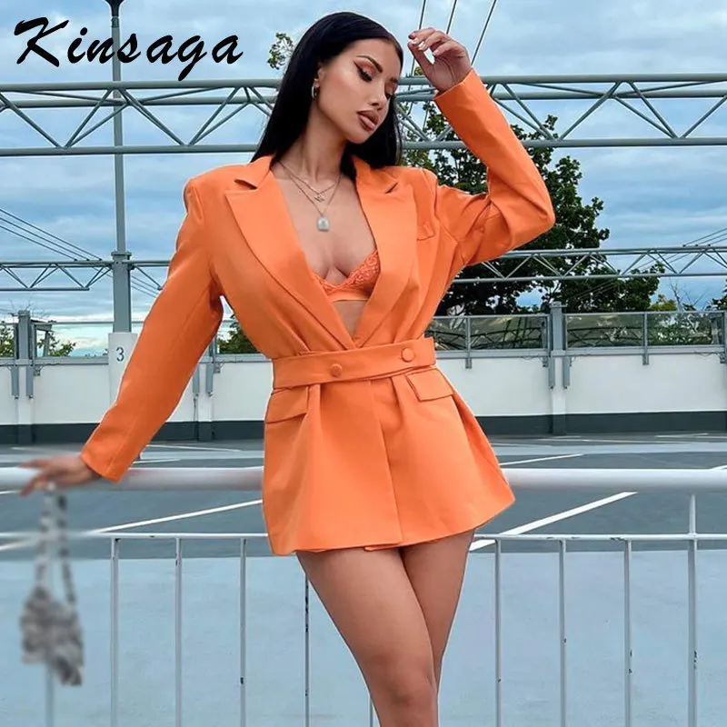 Streetwear Slim Belt Solid Blazer Office Lady Padded Shoulder Long Sleeve Orange Business Coats Korean Fashion Pocket Women Tops
Streetwear Slim Belt Solid Blazer Office Lady Padded Shoulder Long Sleeve Orange Business Coats Korean Fashion Pocket Women Tops