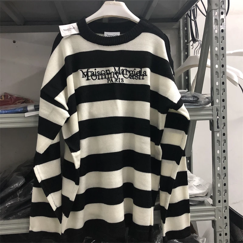 

2023 Paris Maison Margiela Embroidery Logo Sweater Men Women MM6 Anime Stripe Jacquard Oversize Casual Sweatshirts Pullovers