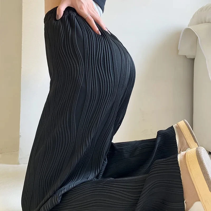 Texture Ribbed Black White Acetate High Waist Pants Straight Wide Leg Pants Korean Fashion Spring Summer Loose
Texture Ribbed Black White Acetate High Waist Pants Straight Wide Leg Pants Korean Fashion Spring Summer Loose