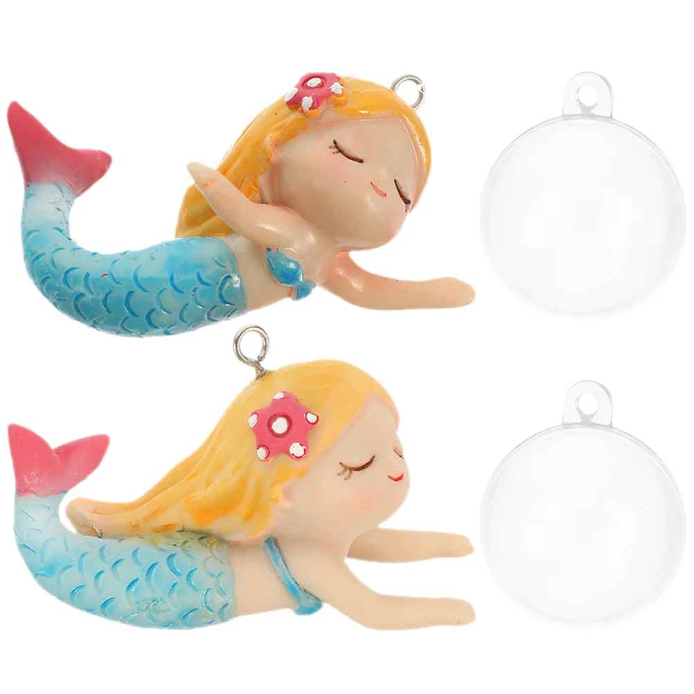 

2 Pcs Mermaid Ornaments Fish Tank Decorations Decors Accessories Resin Crafts Floating Layout Aquarium Cartoon Adornment