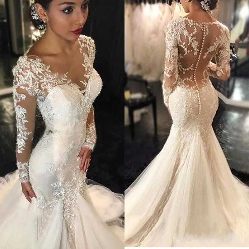 ANGELSBRIDEP Mermaid Wedding Dresses Sheer Long Sleeve See-Through Back Lace Appliques Beaded Robe De Mariee Formal Bride Gowns
ANGELSBRIDEP Mermaid Wedding Dresses Sheer Long Sleeve See-Through Back Lace Appliques Beaded Robe De Mariee Formal Bride Gowns
