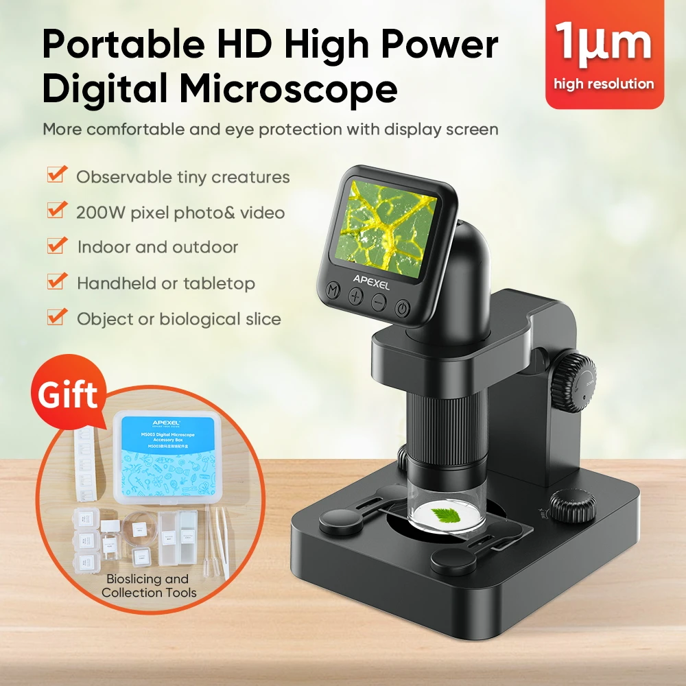 APEXEL Biological Digital Microscope HD Pixel photo&video Portable LED Magnifier Electronic Microscope Camera with Specimen Tool
APEXEL Biological Digital Microscope HD Pixel photo&video Portable LED Magnifier Electronic Microscope Camera with Specimen Tool