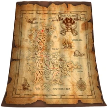 Antique Pirate Old Treasure Map Ocean Island Adventure Sailing Retro Color Soft Cozy Flannel Blanket