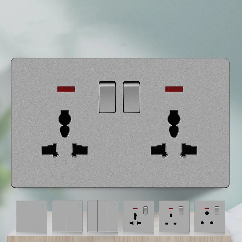 Grey wall speed switch electrical socket with USB, UK 13A power socket with USB plug, universal wall push button light switch
Grey wall speed switch electrical socket with USB, UK 13A power socket with USB plug, universal wall push button light switch