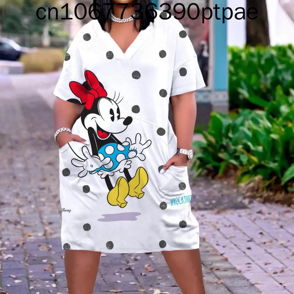 2022 Ladies Elegant Disney Minnie Print Midi Dress Summer Fat Short Sleeve V Neck Pocket Silk Dress Ladies Boho Beach Dress
2022 Ladies Elegant Disney Minnie Print Midi Dress Summer Fat Short Sleeve V Neck Pocket Silk Dress Ladies Boho Beach Dress