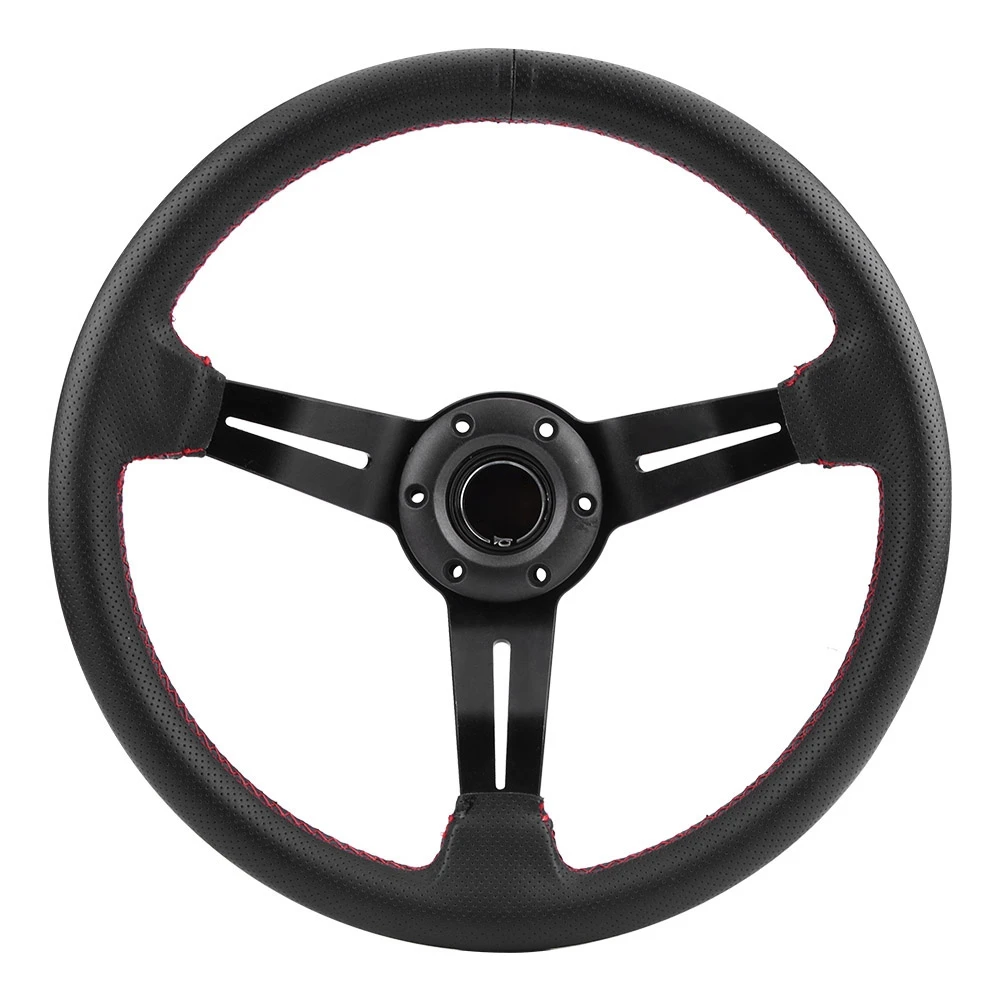 350mm/14in Universal Aluminum Frame Black Perforated Leather Car Steering Wheel W/ Horn (Red) Steering Wheel
350mm/14in Universal Aluminum Frame Black Perforated Leather Car Steering Wheel W/ Horn (Red) Steering Wheel