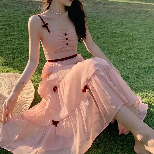 Elegant Chiffon Summer Dress Vintage Women Pink Bow Backless Slip Fairy Dress Party Dresses Evening Korean Fashion Clothing
Elegant Chiffon Summer Dress Vintage Women Pink Bow Backless Slip Fairy Dress Party Dresses Evening Korean Fashion Clothing