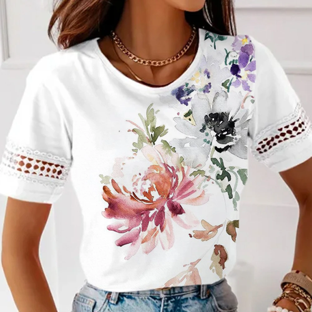 Women Summer Short Sleeve Floral Print Hollow Blouse Ladies Holiday Casual Tee Basic T-Shirt Clothing Clothes S-3XL
Women Summer Short Sleeve Floral Print Hollow Blouse Ladies Holiday Casual Tee Basic T-Shirt Clothing Clothes S-3XL