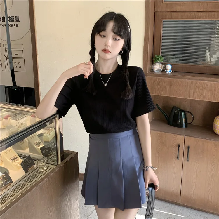 7758 women new Harajuku port style design niche solid color short-sleeved T-shirt
7758 women new Harajuku port style design niche solid color short-sleeved T-shirt