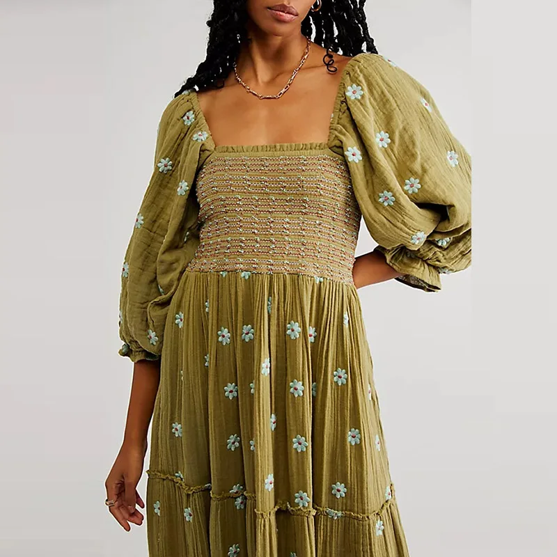 Casual Retro High Waist Robe Dress Summer Fashion Lady Square Neck Pleated Party Dress Elegant Daisy Print 3/4 Sleeve Long Dress
Casual Retro High Waist Robe Dress Summer Fashion Lady Square Neck Pleated Party Dress Elegant Daisy Print 3/4 Sleeve Long Dress