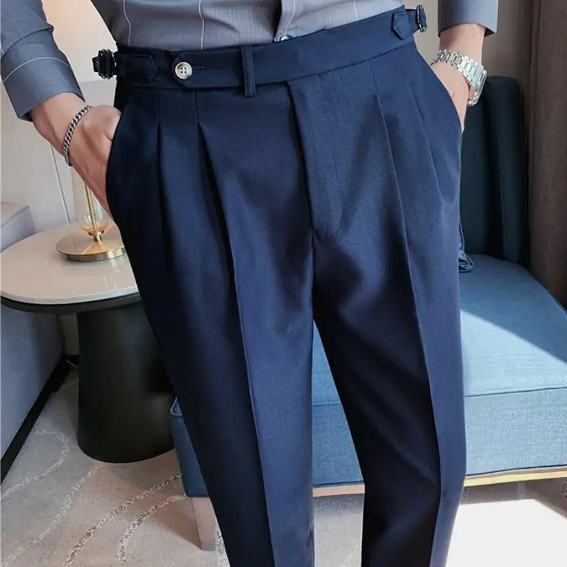 

2022 Fashions Slim Fit Formal Trousers Mens Autumn Winter High Quality Brand Business Casual Black Blue Stretch Long Pants 29-36