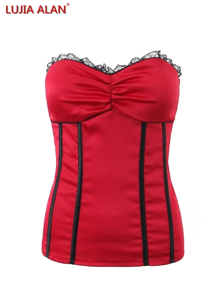 

Новая женская кружева декоративная красная сатин корсет безбрежный рубашка спина эластичная блузка LUJIA ALAN B1103