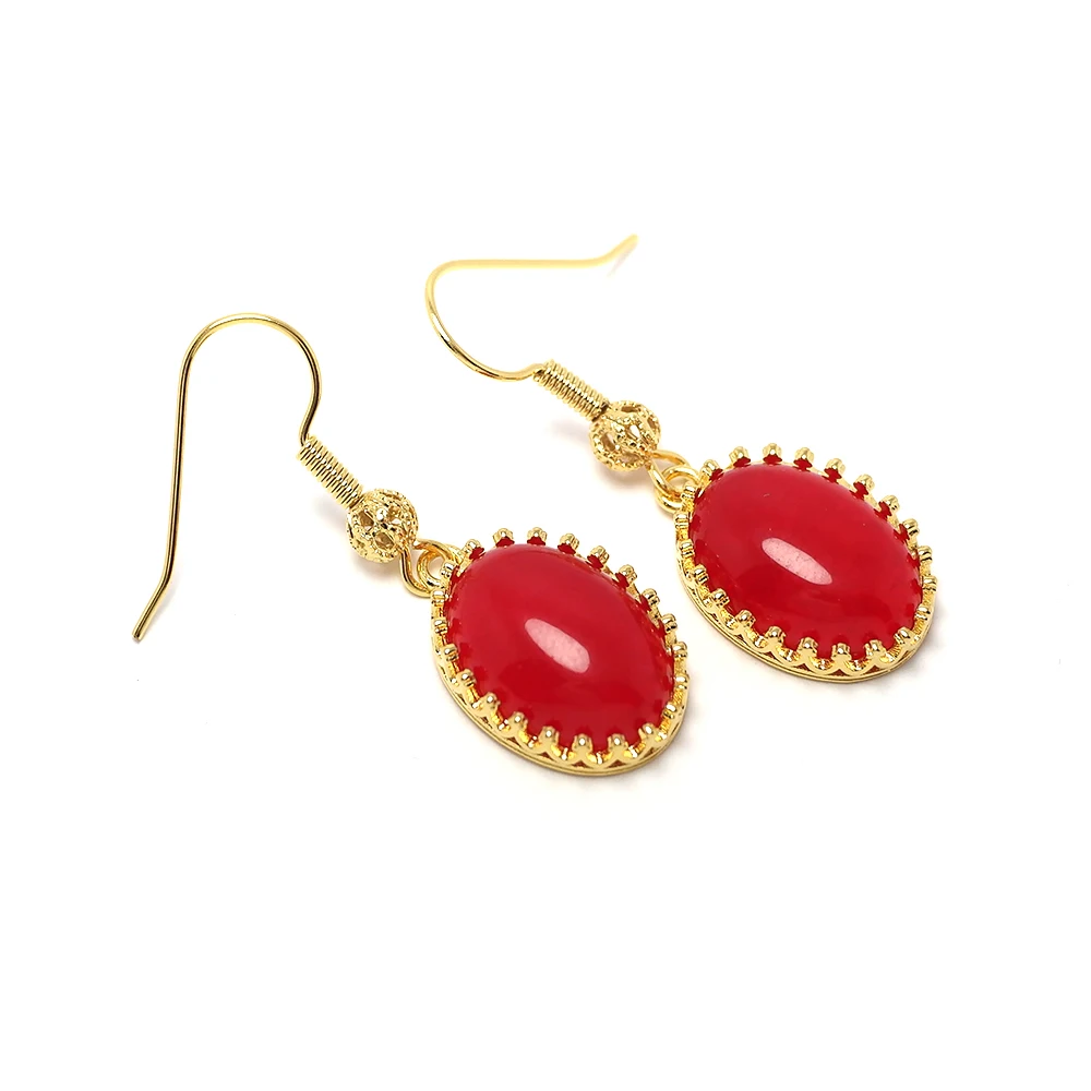 

Crown Wrap Oval Dangle Earrings, 24k Gold Plated Brass Hoop Charms, Red Ruby Stone Drop Earrings,Handmade Vintage Jewelry 1 Pair