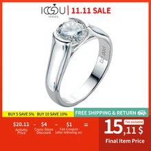 IOGOU 2ct Moissanite Diamond Solitiare Engagement Rings For Women 100% 925 Sterling Silver Bridal Wedding Band Bezel Setting 8mm