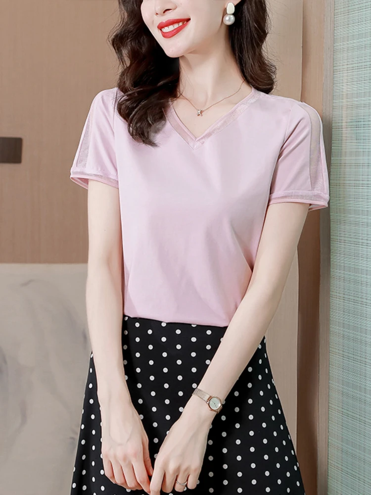 Fashion Woman Tshirts V-neck Cotton Solid Short Shirts for Women 2022 Summer Basic T-shirt Tees Splicing Womens Top White Tops
Fashion Woman Tshirts V-neck Cotton Solid Short Shirts for Women 2022 Summer Basic T-shirt Tees Splicing Womens Top White Tops