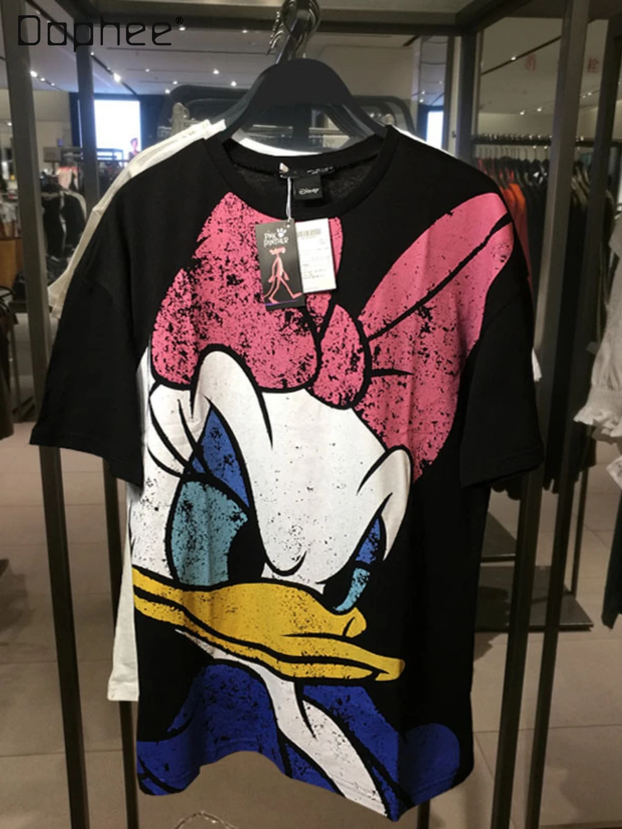 Summer New Women's Clothes round Neck Cartoon Duck Print Loose Short Sleeve Black tee Sweet All-Matching Female Student T-shirt
Summer New Women's Clothes round Neck Cartoon Duck Print Loose Short Sleeve Black tee Sweet All-Matching Female Student T-shirt