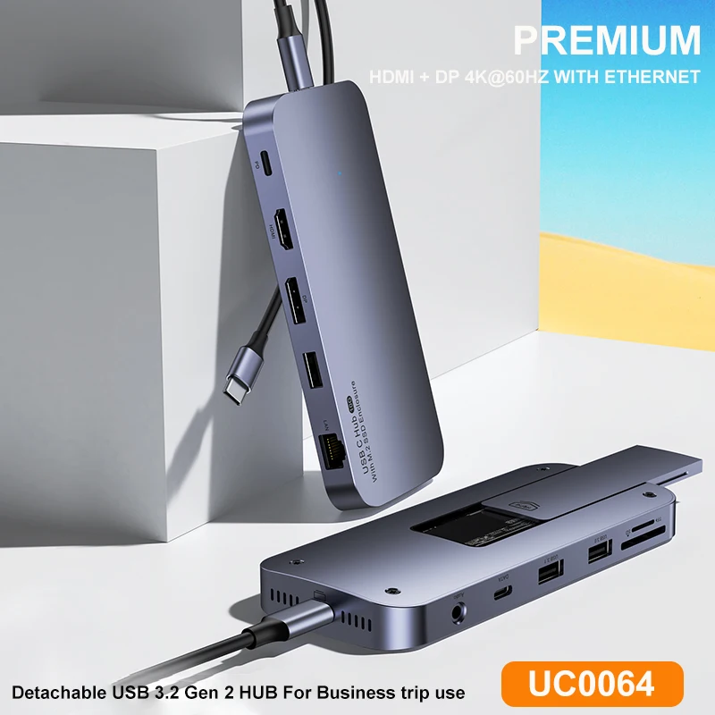 

USB C MST HUB HDMI 4K60HZ DisplayPort 4K 60HZ Dock Station With USB3.2 GEN2 10G HUB TYPE C Gigabit Ethernet Card Reader M.2 SDD