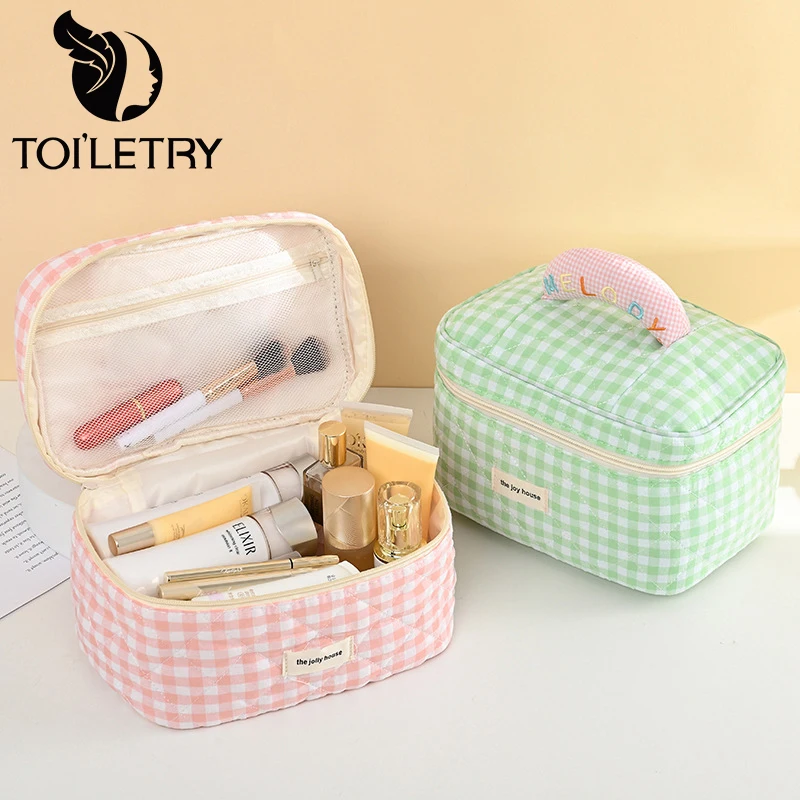 Plaid Cosmetic Bag Cotton Thickened Large Capacity Contrast Kawaii Women Make Up Box Pouch Ladies Handbag Makeup Organizer Bags
Plaid Cosmetic Bag Cotton Thickened Large Capacity Contrast Kawaii Women Make Up Box Pouch Ladies Handbag Makeup Organizer Bags