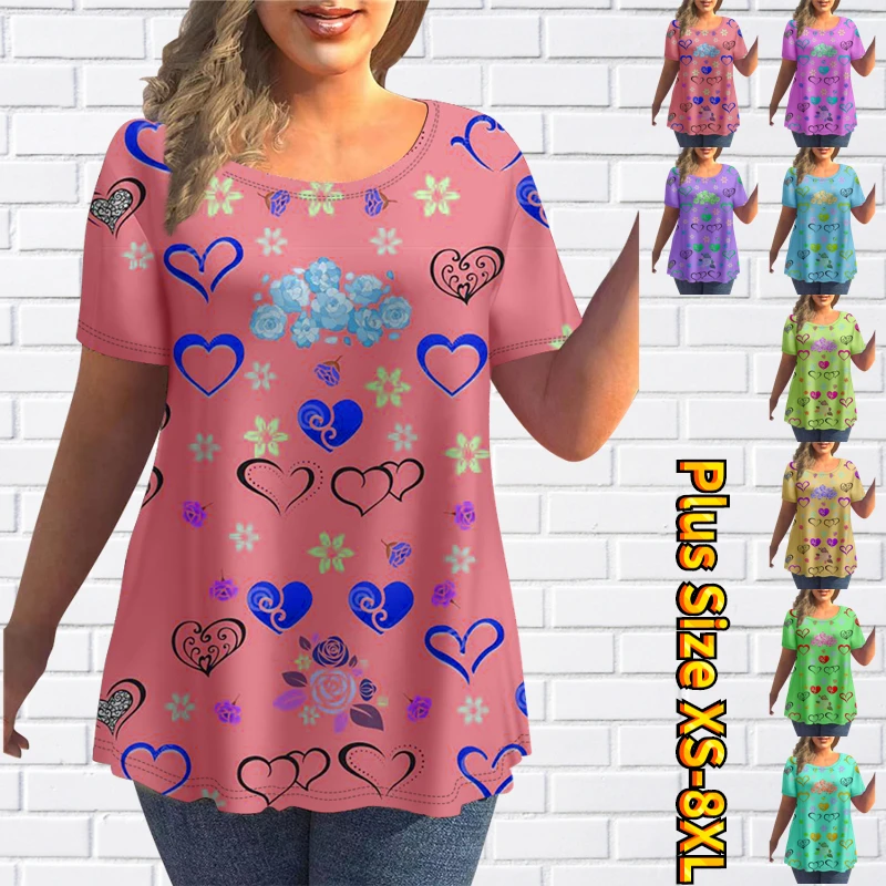 2022 New Round Collar Short Sleeve Fashion Casual Cute T Shirt Summer Women Love Heart Pattern Pullover 3D Abstract Print Tops
2022 New Round Collar Short Sleeve Fashion Casual Cute T Shirt Summer Women Love Heart Pattern Pullover 3D Abstract Print Tops