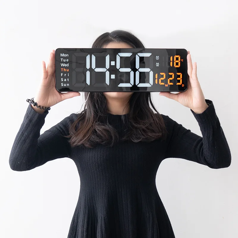 

Большие электронные настенные часы с дистанционным управлением, цифровые настенные часы с отображением температуры, даты, отключения и памяти, зеркальные цифровые часы