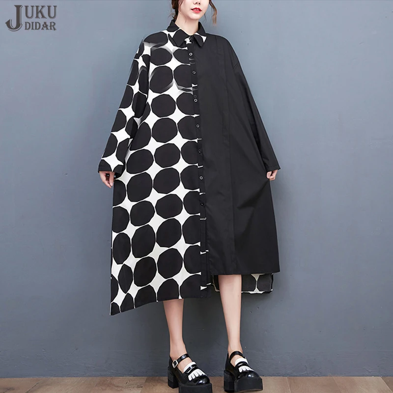 New Big Size Loose Fit Autumn Woman Clothing Long Sleeve Black Shirt Dress Dots Printed Casual Streetwear Unique Robe JJXD147
New Big Size Loose Fit Autumn Woman Clothing Long Sleeve Black Shirt Dress Dots Printed Casual Streetwear Unique Robe JJXD147