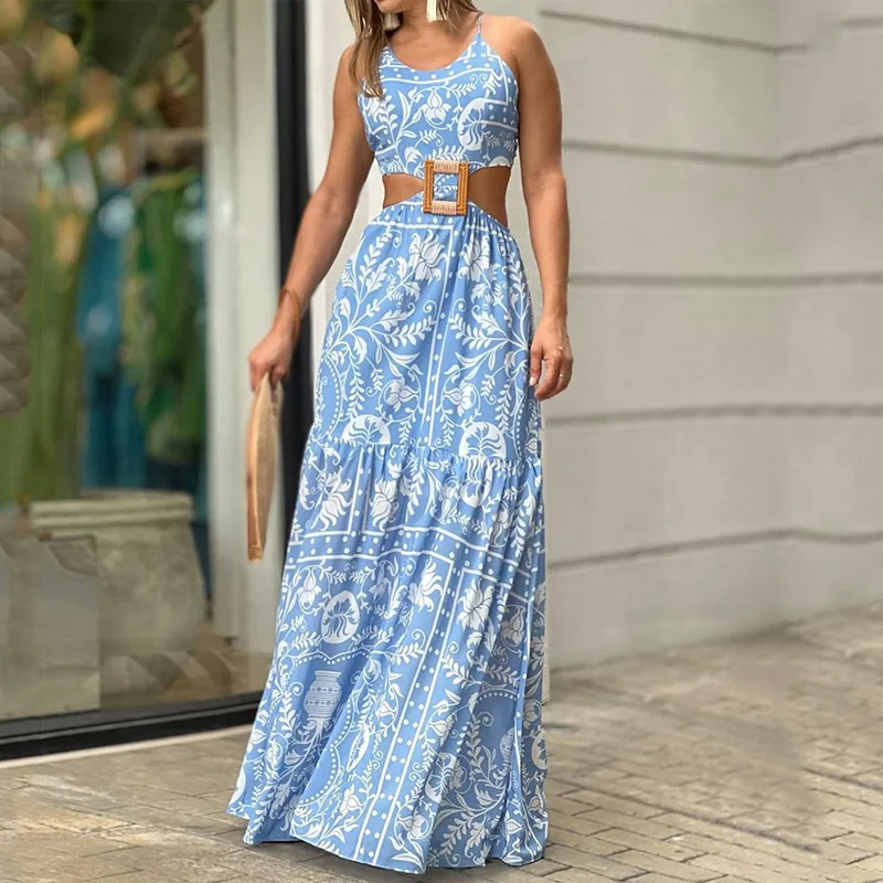 Ellafads Women Dress Summer Fashion Cutout Strap Sleeveless Backless Leaf Pattern Print Sexy Long Skirt Dresses High Streetwear
Ellafads Women Dress Summer Fashion Cutout Strap Sleeveless Backless Leaf Pattern Print Sexy Long Skirt Dresses High Streetwear