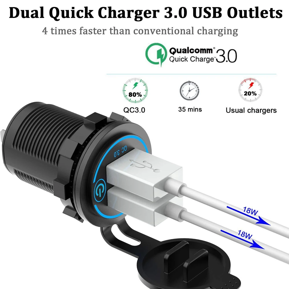 Адаптер QC3.0 для прикуривателя с двумя USB-портами, быстрое зарядное устройство для автомобиля, водонепроницаемый разъем для модификации мотоциклов и яхт, мощность 12-24 В со светодиодной лампой
Адаптер QC3.0 для прикуривателя с двумя USB-портами, быстрое зарядное устройство для автомобиля, водонепроницаемый разъем для модификации мотоциклов и яхт, мощность 12-24 В со светодиодной лампой