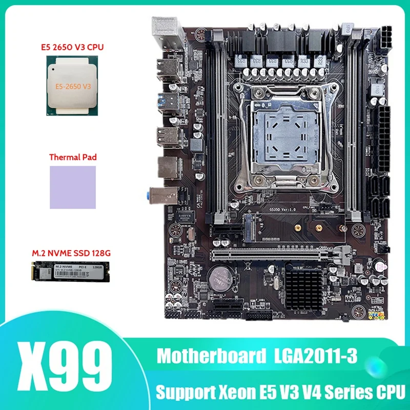 X99 Motherboard LGA2011-3 Computer Motherboard Support DDR4 ECC RAM With E5 2650 V3 CPU+M.2 NVME SSD 128G+Thermal Pad
X99 Motherboard LGA2011-3 Computer Motherboard Support DDR4 ECC RAM With E5 2650 V3 CPU+M.2 NVME SSD 128G+Thermal Pad