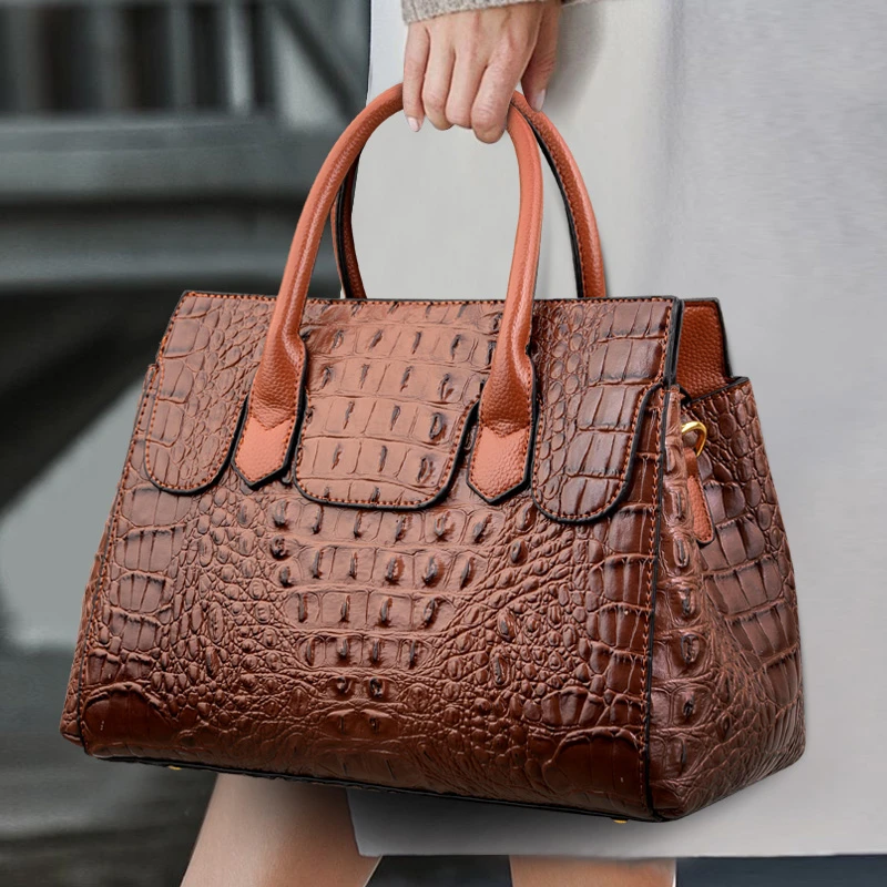 

Вместительная женская сумка YILIAN из воловьей кожи с крокодиловой текстурой, новинка 2023, модная брендовая сумка, сумка через плечо на одно плечо