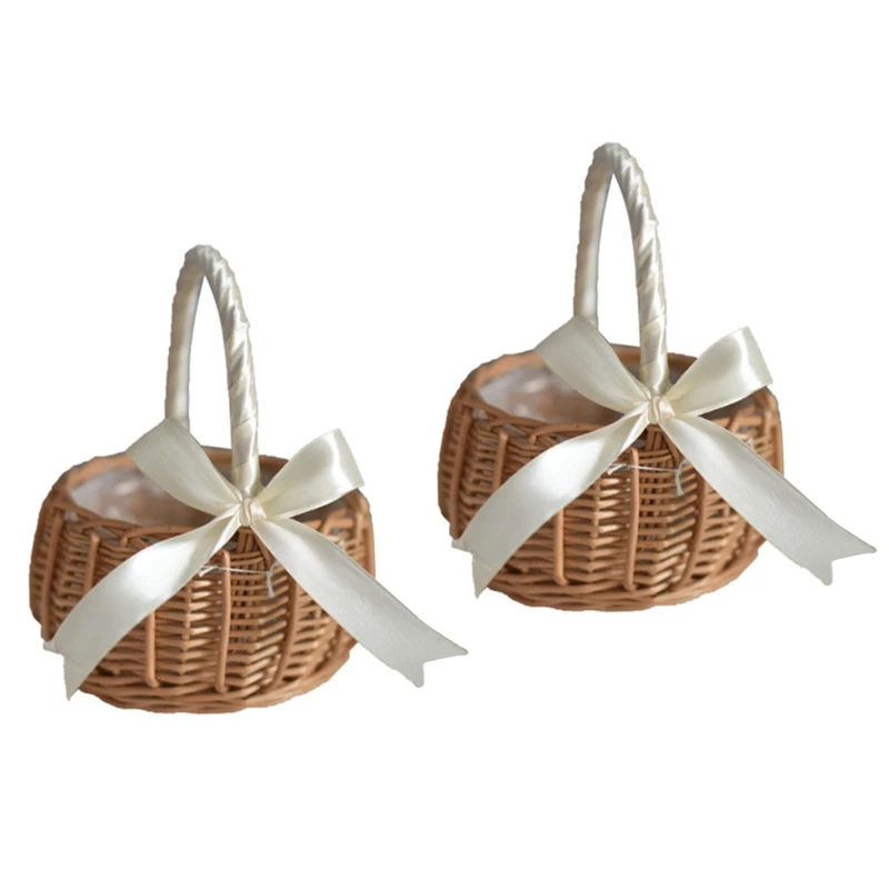 2X Woven Flower Basket Rattan Storage Basket Flower Girl Hand Basket Handmade Flower Basket With Bow, L
2X Woven Flower Basket Rattan Storage Basket Flower Girl Hand Basket Handmade Flower Basket With Bow, L