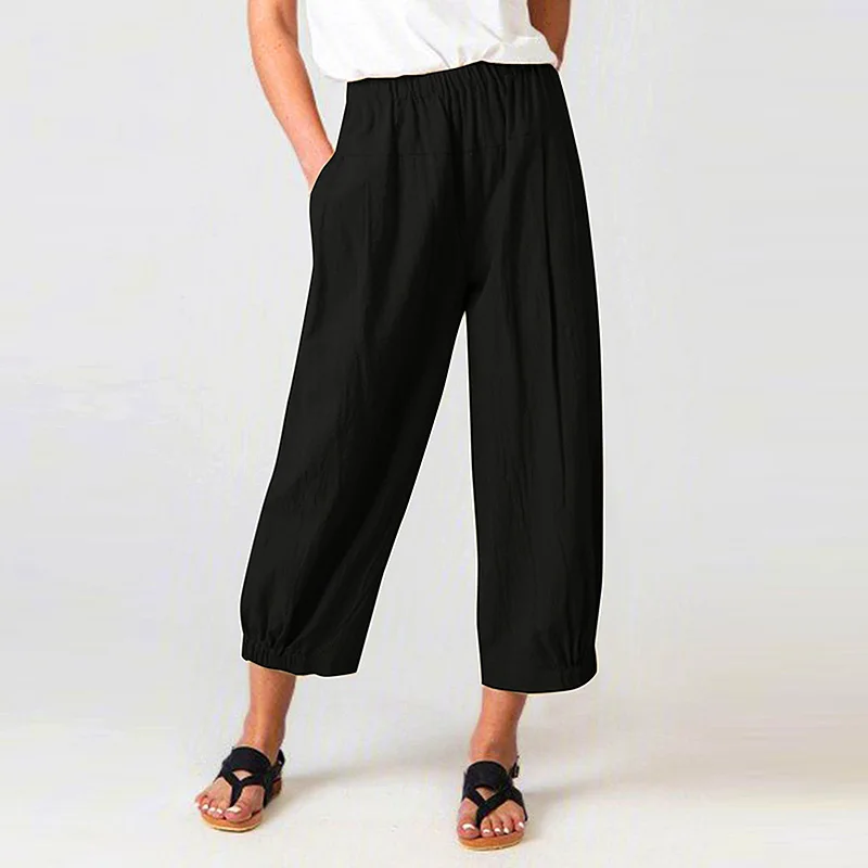 Women Pockets High Waist Cropped Pant Elastic Waist Cotton Linen Wide Leg Trousers Harem Loose Casual Solid Color Long Pants
Women Pockets High Waist Cropped Pant Elastic Waist Cotton Linen Wide Leg Trousers Harem Loose Casual Solid Color Long Pants