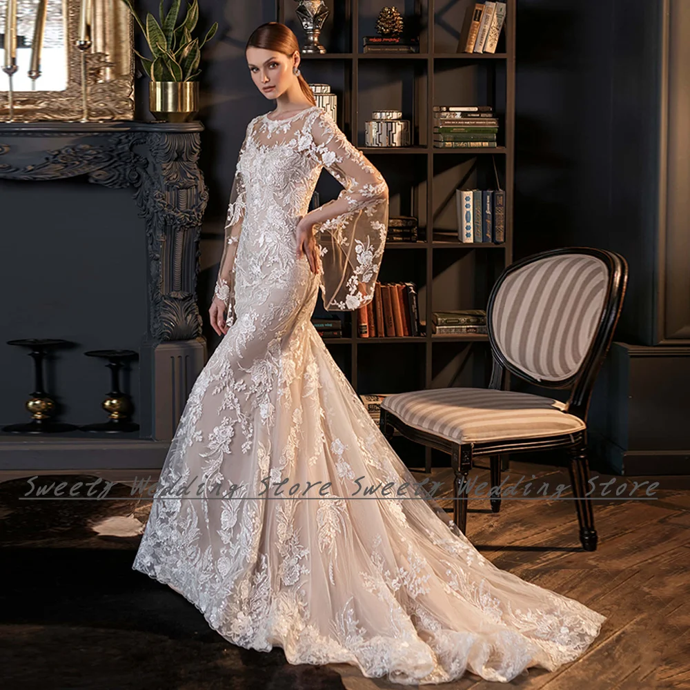 Кружевное свадебное платье Jiayigong цвета шампанского с юбкой-годе, круглым вырезом и длинными рукавами, кружевное платье со шлейфом и открытой спиной, женское платье
Кружевное свадебное платье Jiayigong цвета шампанского с юбкой-годе, круглым вырезом и длинными рукавами, кружевное платье со шлейфом и открытой спиной, женское платье