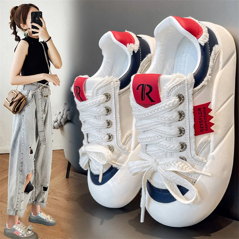 Small white shoes female 2023 spring and fall new non-slip thick bottom big head single shoes with casual sports board shoes 
Small white shoes female 2023 spring and fall new non-slip thick bottom big head single shoes with casual sports board shoes