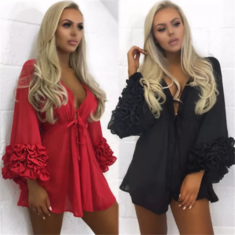 Sexy Mesh Beach Mini Dress Women Bikini Bathing Suit Cover Ups Long Puff Sleeve Sarong Beach Wear Pareo Tunic Robe
Sexy Mesh Beach Mini Dress Women Bikini Bathing Suit Cover Ups Long Puff Sleeve Sarong Beach Wear Pareo Tunic Robe