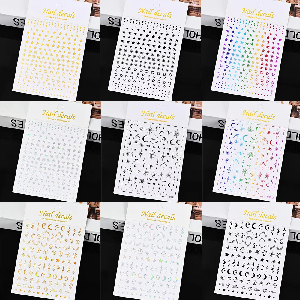1 Sheet Black White Star Moon 3D Nail Art Stickers Holographic Gold Silver Starlight Sliders DIY Manicure Decals Accessories
1 Sheet Black White Star Moon 3D Nail Art Stickers Holographic Gold Silver Starlight Sliders DIY Manicure Decals Accessories