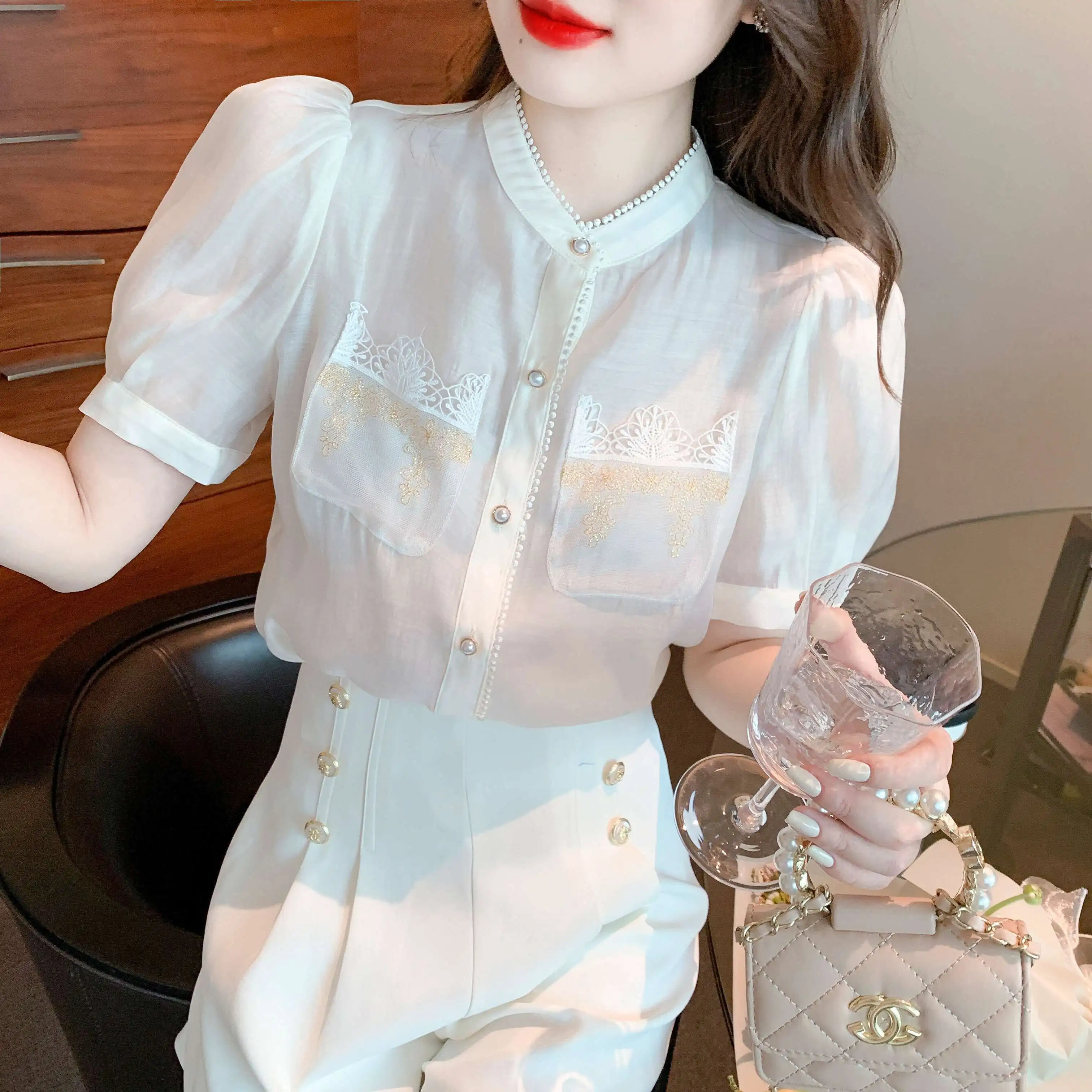 COIGARSAM Shirt Womens Tops Summer 2022 New Short Sleeve Chiffon Stand Neck Women Shirts Dropshipping
COIGARSAM Shirt Womens Tops Summer 2022 New Short Sleeve Chiffon Stand Neck Women Shirts Dropshipping